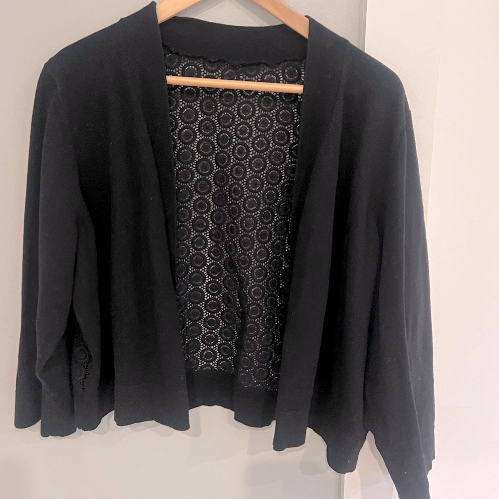 Black 3/4 Length Sleeve Topper with Lace Back - Size XL